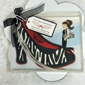 First Class Fashionista High Heel Luggage Tag Rubber Zebra Print Red NEW
